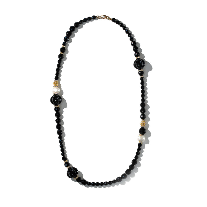 Black, Pearl and Gold Long Necklace