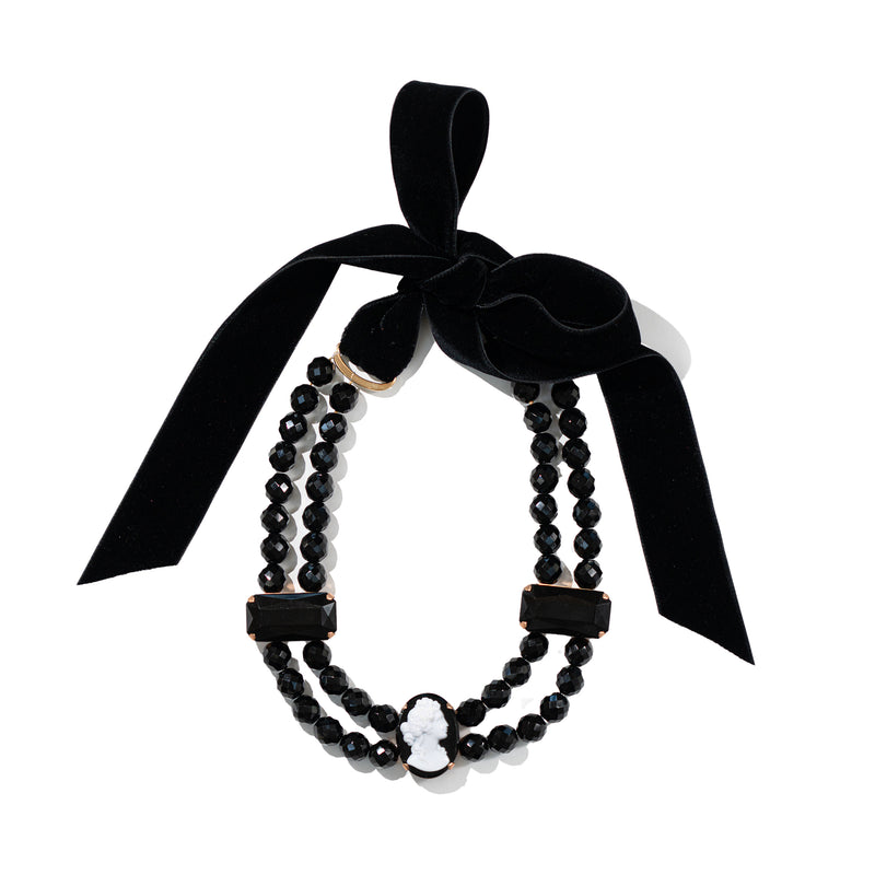 Black Cameo Necklace with Velvet Ribbon